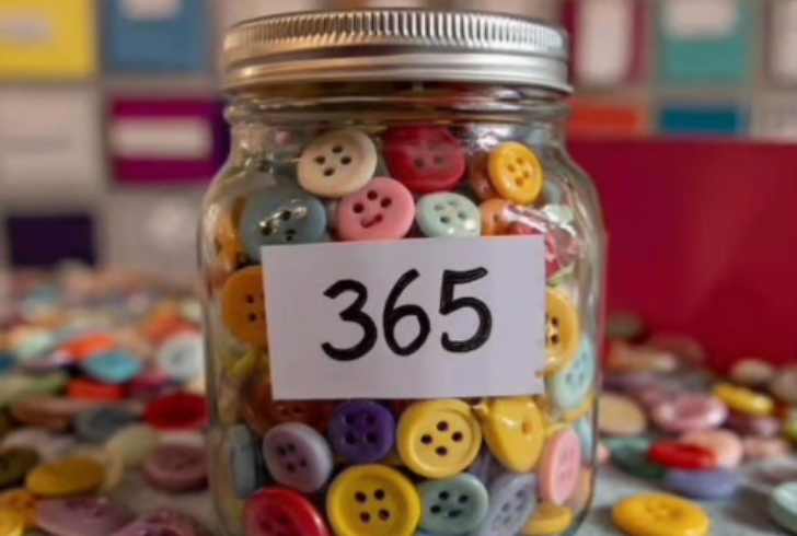 Person holding colorful button thoughtfully